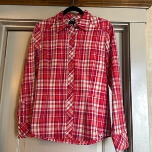 The North Face Womens Long Sleeve Button Shirt Size M Pink Plaid Zip Pocket